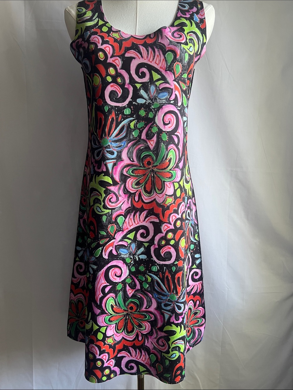 AnimaPop Reversible Laser-Cut Dress Bold Neon Psychedelic Swirl&Floral Neoprene